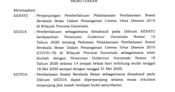 SK PSBB di Gorontalo diperpanjang