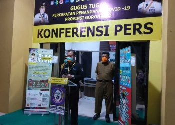 Juru Bicara Gugus Tugas Covid-19 Gorontalo, dr.Triyanto Bialangi, menyampaikan perkembangan covid-19 di Gorontalo, Selasa (26/5/2020). andi/gopos