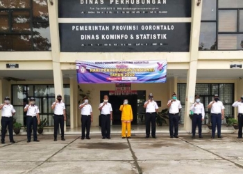 Dinas Perhubungan Provinsi Gorontalo menggelar apel Hari Perhubungan Nasional yang dilaksanakan secara terbatas yang hanya diikuti oleh pejabat administrator, Kamis (17/9/2020). Foto Istimewa