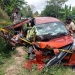 Kondisi mobil Toyota Cayla yang mengalami ringsek berat usai bertabrakan sebuah truk hino di Jl. Trans Sulawesi Desa Lamahu, Kecamatan Bilato, Kabupaten Gorontalo.