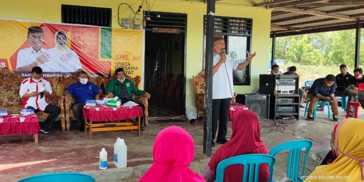 Calon Bupati Pohuwato, Saipul Mbuinga, menyampaikan program yang akan dilaksanakan untuk membangun daerah dan masyarakat Pohuwato, Kamis (8/10/2020). (istimewa)
