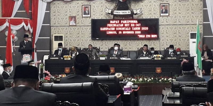 Rapat Paripurna peringatan HUT ke-347 Kabupaten Gorontalo, Kamis (26/11/2020) (fitri/gopos)