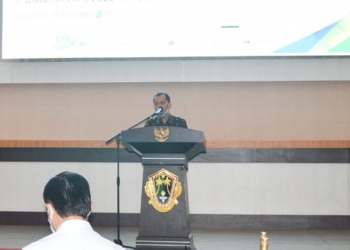 Penyampaian Kepala BPJS Ketenagakerjaan Cabang Gorontalo, Hendra Elvian yang diwakili Kepala Bidang Kepesertaan, Aris Gunawan, saat menghadiri Sosialisasi bagi UMKM dan pekerja di Kota Gorontalo. Foto: istimewa.