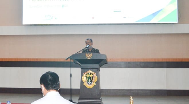 Penyampaian Kepala BPJS Ketenagakerjaan Cabang Gorontalo, Hendra Elvian yang diwakili Kepala Bidang Kepesertaan, Aris Gunawan, saat menghadiri Sosialisasi bagi UMKM dan pekerja di Kota Gorontalo. Foto: istimewa.
