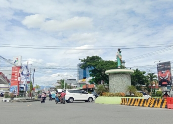 Bundaran Hulondalo Indah yang menjadi salah satu lokasi dibangunnya pos pengamanan operasi lilin tahun 2020. Foto: Aldy/gopos.