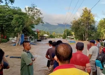 Ilustrasi banjir yang melanda Desa Alale Kecamatan Suwawa Selatan, Bone Bolango. Foto: Istimewa.