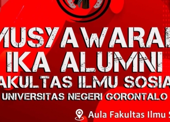 Baliho Musyawarah Besar Ikatan Almuni Fakultas Ilmu Sosial UNG. Foto: Istimewa.