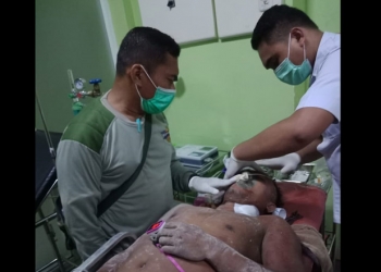 DIRAWAT - Korban tanah longsor di Kelurahan Leato Selatan, Kecamatan Dumbo Raya, Kota Gorontalo menjalani perawatan di RS Multazam, Kota Gorontalo. (istimewa)