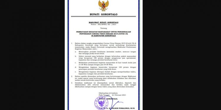 Warga di Kabupaten Gorontalo dilarang keluar malam