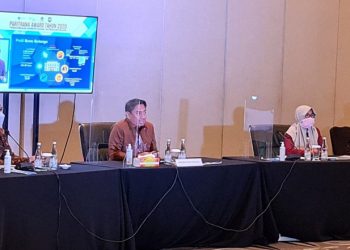 Bupati Hamim Pou saat memberikan pemaparan sekaligus mengikuti sesi wawancara sebagai kandidat penerima Paritrana Award tahun 2020, di Double Tree by Hilton Hotel Jakarta. (Foto Istimewa).