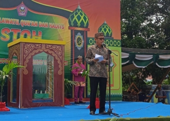 Bupati Pohuwato, Saipul A. Mbuinga saat membuka kegiatan STQH, Kamis (11/03/2021). (Azhar/Gopos).