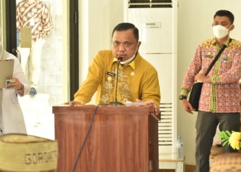 Wakil Bupati Gorontalo Hendra S Hemeto saat memberikan Arahan pada Workshop Perencanaan Kapasitas Pelaksanaan Review Dokumen Perencanaan dan Sistem Keuangan Desa (istimewa)