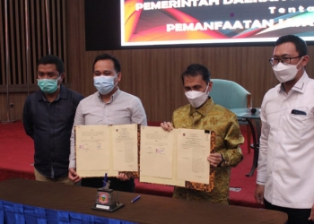 Penandatanganan Memorandum of Understanding (MoU) dilakukan oleh Bupati Gorontalo, Nelson Pomalingo, dan General Manager (GM) Aryaduta, Rommy Senduk (Putra Gopos)