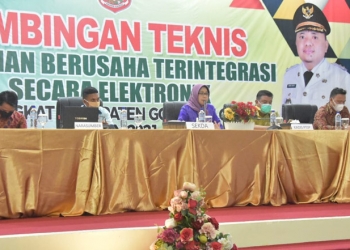 Sekretaris Daerah Hadijah U Tayeb saat melakukan  Bimbingan Teknis  perizinan berusaha terintegrasi secara elektronik (Humas Kominfo Kabupaten Gorontalo)