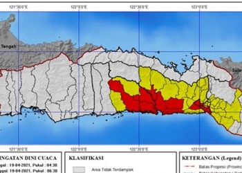 Prediksi BMKG tentang potensi hujan lebat disertai petir hingga angin kencang terjadi di beberapa wilayah di Provinsi Gorontalo pagi ini, Senin (19/4/2021).