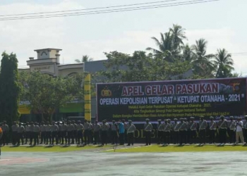 Kepolisian Daerah Gorontalo (Polda Gorontalo) Gelar Apel Pasukan Operasi Kepolisian Terpusat (Ketupat) Otanaha 2021, guna cipta rasa aman saat Idul Fitri. (Putra Gopos)