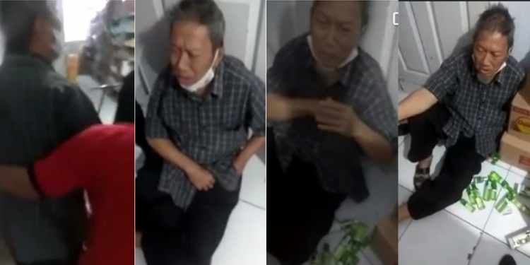 Cuplikan rekaman video yang menampilkan seorang kakek yang dipukuli lantaran kedapatan mencuri minyak kayu putih