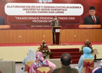 Direktur Jenderal Pendidikan Tinggi Prof. Ir. Nizam, M.Sc., DIC, Ph.D., IPU, Asean Eng memberi penguatan implementasi program Merdeka Belajar Kampus Merdeka (MBKM) di Universitas Negeri Gorontalo (UNG), Senin (28/6/2021) (dok. UNG)