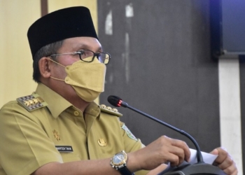 Wali Kota Gorontalo, Marten Taha saat dalam sambutannya. Foto (Diskominfo Kota Gorontalo)