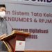 Direktur Utama BPU UNG Arbyn Dungga memberikan sambutan saat Pelatihan Sistem Tata Kelola Desa yang digelar oleh BPU UNG dan Pemerintah Daerah Kabupaten Pohuwato pada Sabtu, (24/7/2021) di Ballroom Hotel TC Damhil UNG. (hms/UNG)