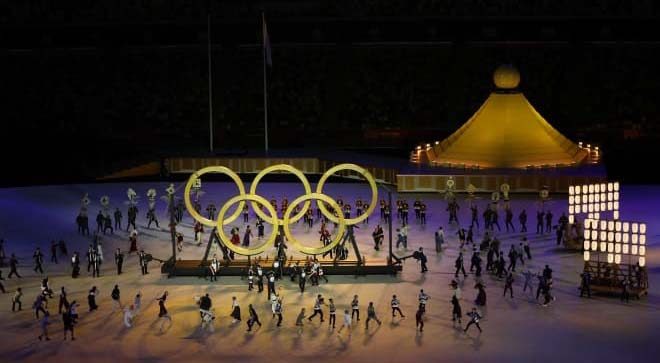 Suasana pembukaan Olimpiade Olahraga Tokyo 2020 yang digelar di Stadion Nasional Tokyo.