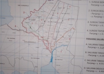 Dokumen master plan drainase Kota Gorontalo yang menunjukan beberapa titik fokus penanganan genangan air di Kota Gorontalo. Foto Istimewa
