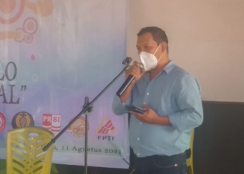 Ketua KONI Kabupaten Gorontalo terpilih Irawan Huntoyungo saat menyampaikan visi misi Ketua KONI, Foto : Putra/Gopos