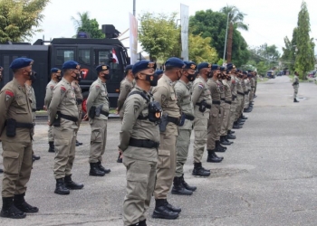 Sebanyak satu kompi atau 101 personel Brimob Polda Gorontalo dikirim ke Papua untuk pengamanan PON ke-XX, Kamis (16/9/2021). (Humas Polda Gorontalo)