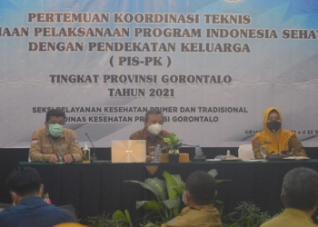 Suasana pelaksanaan kegiatan program pembinaan Indonesia sehat dengan pendekatan keluarga (PIS-PK) di Hotel Grand Q Kota Gorontalo, Selasa (21/9/2021) Foto : Putra/Gopos.