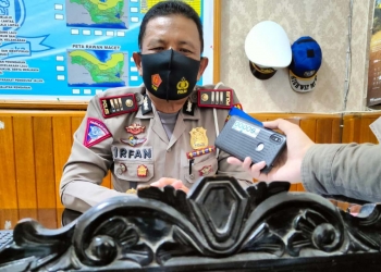 Kasat Lantas Polres Gorontalo, AKP Irfan Kadji ditemui di ruang kerjanya, Senin (20/9/2021). (Foto: Putra/Gopos)
