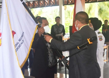 Prosesi pelantikan kepengurusan  KONI Kabupaten Gorontalo, masa periode 2021-2025 di Rumah Makan Orasawa, Sabtu (11/9/2021). (Foto: Putra/Gopos)