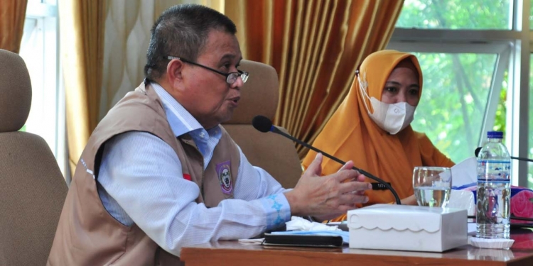 Suasana rapat persiapan keikutsertaan Provinsi Gorontalo pada Virtual Advisory Mission dalam Geopark Indonesia Summit 2021 yang dipimpin oleh Wagub Idris Rahim di Ruangan Huyula Gubernuran Gorontalo, Kamis (21/10/2021). (Foto: Haris)