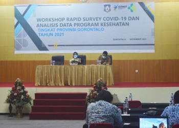 Pelaksanaan Workshop Rapid Survey Covid-19 dan Analisis Data Program Kesehatan Tingkat Provinsi Gorontalo Tahun 2021dilaksanakan di Hotel Dumhil, Kota Gorontalo, Senin (29/11/2021). (Foto : Putra/Gopos)