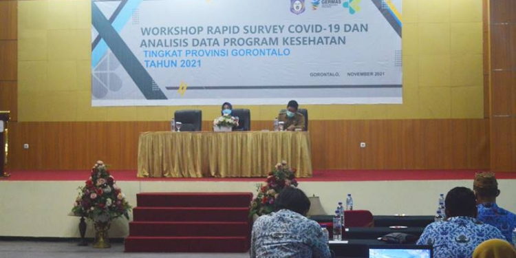 Pelaksanaan Workshop Rapid Survey Covid-19 dan Analisis Data Program Kesehatan Tingkat Provinsi Gorontalo Tahun 2021dilaksanakan di Hotel Dumhil, Kota Gorontalo, Senin (29/11/2021). (Foto : Putra/Gopos)