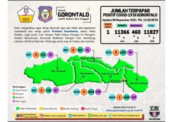 Data perkembangan penyebaran Covid-19 di Provinsi Gorontalo per 8 November 2021. (dok. Dinkesprov Gorontalo)