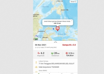 Gempa berkekuatan 6.2 Magnitudo mengguncang wilayah Bolsel, Sabtu (6/11/2021) (gopos)
