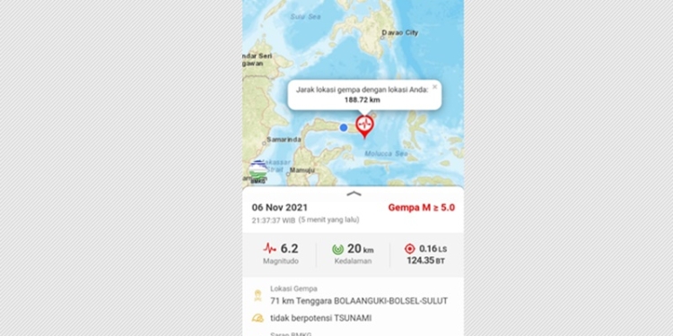 Gempa berkekuatan 6.2 Magnitudo mengguncang wilayah Bolsel, Sabtu (6/11/2021) (gopos)