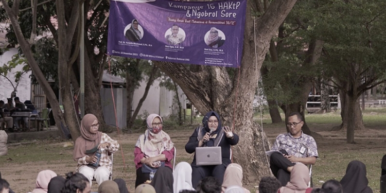 Dialog Sore bertemakan  Ruang Aman Bagi Mahasiwa yang dilaksanakan oleh SALAM PUAN bersama Aliansi HMJ UNG, IAIN dan UNUGO, Jumat (10/12/2021). (istimewa)