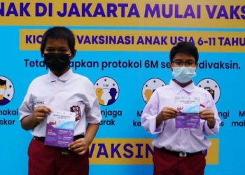 Vaksinasi covid-19 untuk anak usia 6-11 tahun. (foto: Kemenkes)