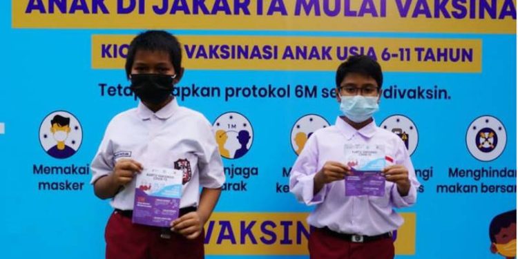 Vaksinasi covid-19 untuk anak usia 6-11 tahun. (foto: Kemenkes)