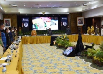 Suasana High Level Meeting yang digelar oleh TPID Provinsi Gorontalo di aula Kantor Perwakilan BI Gorontalo, Selasa (14/12/2021). (Foto: Haris)