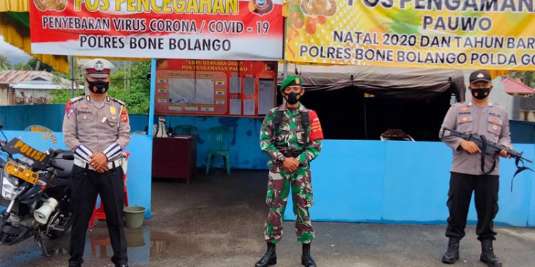 Pos pengamanan yang didirikan oleh Polres Bone Bolango pada perayaan Natal dan Tahun Baru 2020. (Foto Humas/Polres Bone Bolango)