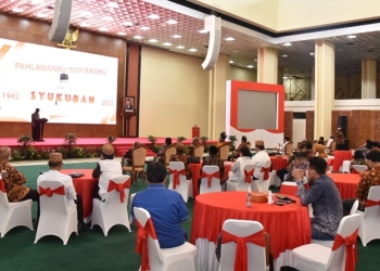 Ketua Lamahu, Fadel Mohammad memberikan sambutan dalam acara doa dan syukuran dalam rangka memperingati Hari Patriotik 23 Januari di Gedung Nusantara DPR RI, Ahad (23/1/2022) (Foto: dok. MPR RI)