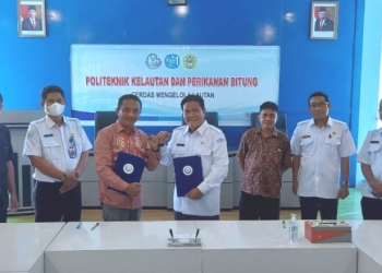 FPIK UNG berkolaborasi dengan Politeknik Kelautan dan Perikanan Bitung yang ditandai dengan penandatanganan perjanjian kerja sama, Senin (10/1/2022) (istimewa)