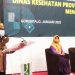 Sekretarais Daerah Provinsi Gorontalo Darda Daraba memberikan sambutan pada Rapat Kerja dan Pembinaan Pegawai Dinas Kesehatan Provinsi Gorontalo Tahun 2022 di Ballroom Grand Q Hotel Kota Gorontalo, Kamis (6/1/2022). (Foto: Nova)
