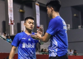 Ilustrasi Pasangan ganda putra Leo Rolly Carnando/Daniel Marthin. Indonesia menurunkan 22 pemain kombinasi senior dan junior dalam ajang All England 2022. (suara)