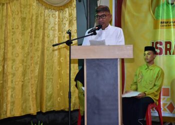 Bupati Pohuwato Saipul Mbuinga Memberikan Sambutan Memperingati Isra Mi'raj Nabi Muhammad. Kamis 17/02/2022 (Istimewa)