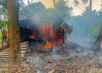 kebakaran Gudang Kayu tepatnya di Desa Tuladenggi Kecamatan Telaga Biru Kabupaten Gorontalo, Kamis (3/2/2022). (Foto: Istimewa)