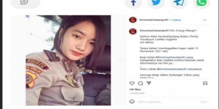 Seorang oknum polisi wanita (Polwan) yang berdinas di Polresta Manado, dikabarkan hilang dan meninggalkan tugas sejak November 2021 lalu. (Foto: Suara.com)