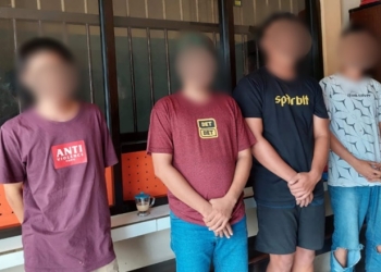 Tim Rajawali Polres Gorontalo Kota bersama Tim Resmob Polda Gorontalo berhasil mengamankan 4 terduga pelaku penganiayaan terhadap korban Raynaldy Adiprathama Olii yang merupakan anggota Polri, Senin (21/02/2022). (Foto: Humas Polda Gorontalo)